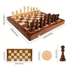3 in 1 Solid Wooden Chess Foldable Game Toys Gift