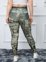 Graphic & Denim Print High Rise Skinny Leggings Women's Plus
