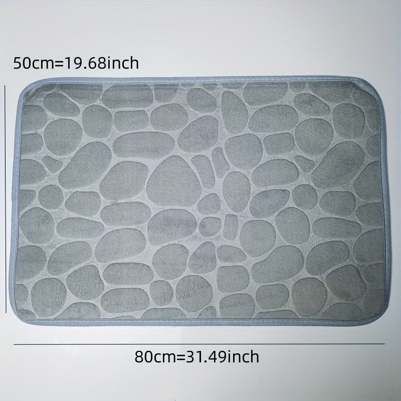 Memory Foam Bathroom Rug Cobblestone Embossed Coral Fleece Bath Mat