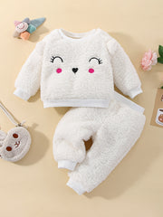 Girls Fleece Animal Embroidered Set Winter Baby Clothes