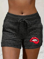 Lips Print Drawstring Shorts for Women