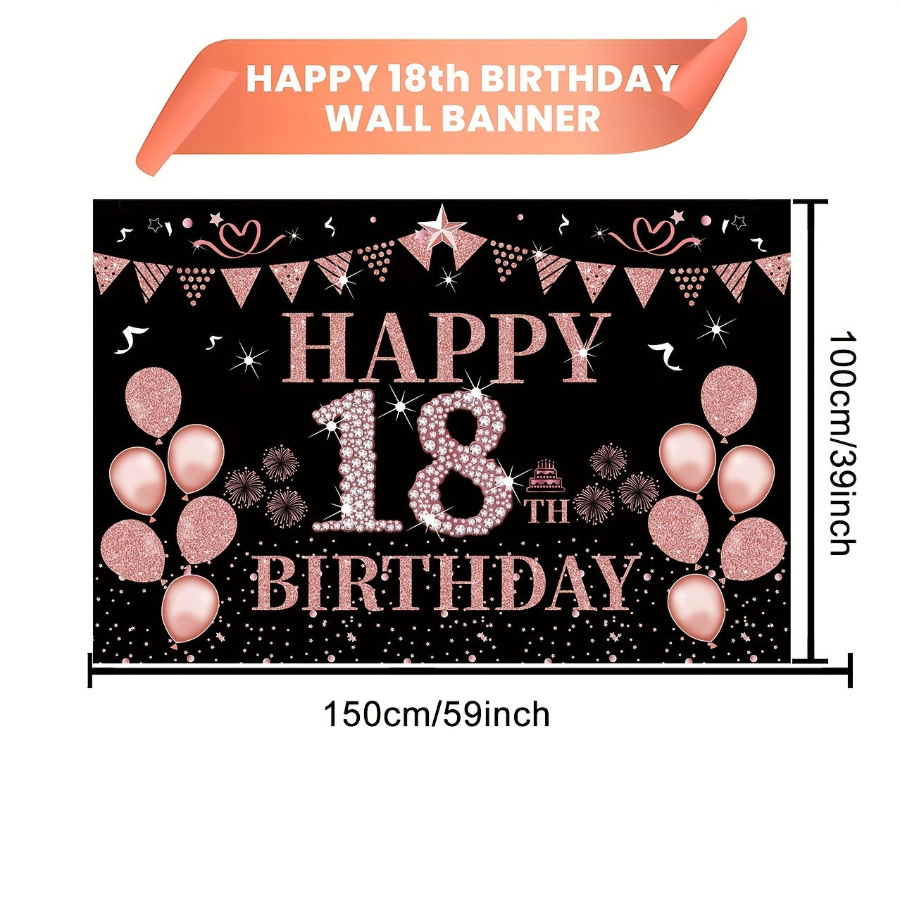 18th Birthday Decorated Banner Rose Golden Background Party Supplies