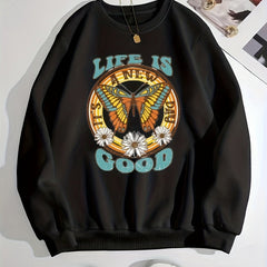 Butterfly & Letter Print Pullover Sweatshirt Fall/Winter Women's Clothing