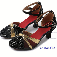 Women's Dot Pattern Closed Peep Toe Dance Shoes Ankle Strap Lightweight Sandals