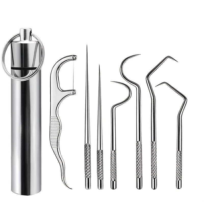 Stainless Steel Toothpick Set Tartar Cleaning Tools Dental Floss