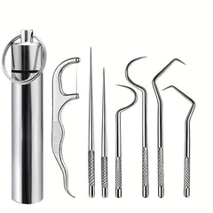 Stainless Steel Toothpick Set Tartar Cleaning Tools Dental Floss
