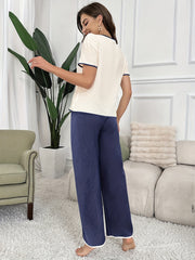 Textured Pajama Set Short Sleeve Top & Elastic Waistband Pants