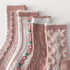 6 Pairs Floral Print Socks Sweet & Mid Tube Socks Women's Stockings