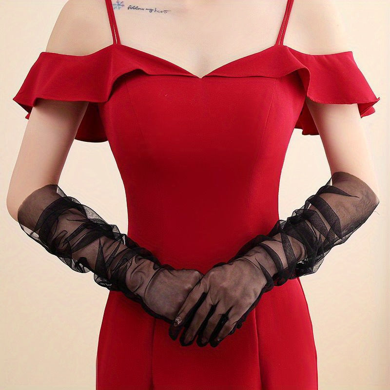 55 Sheer Mesh Gloves Bridal Wedding Long Gloves For Formal Event Party