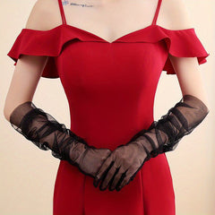 55 Sheer Mesh Gloves Bridal Wedding Long Gloves For Formal Event Party