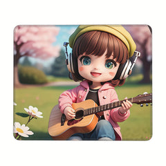 Guitar Girl Pattern Mouse Pad 24x20cm Non-slip Rubber Stitched Edge