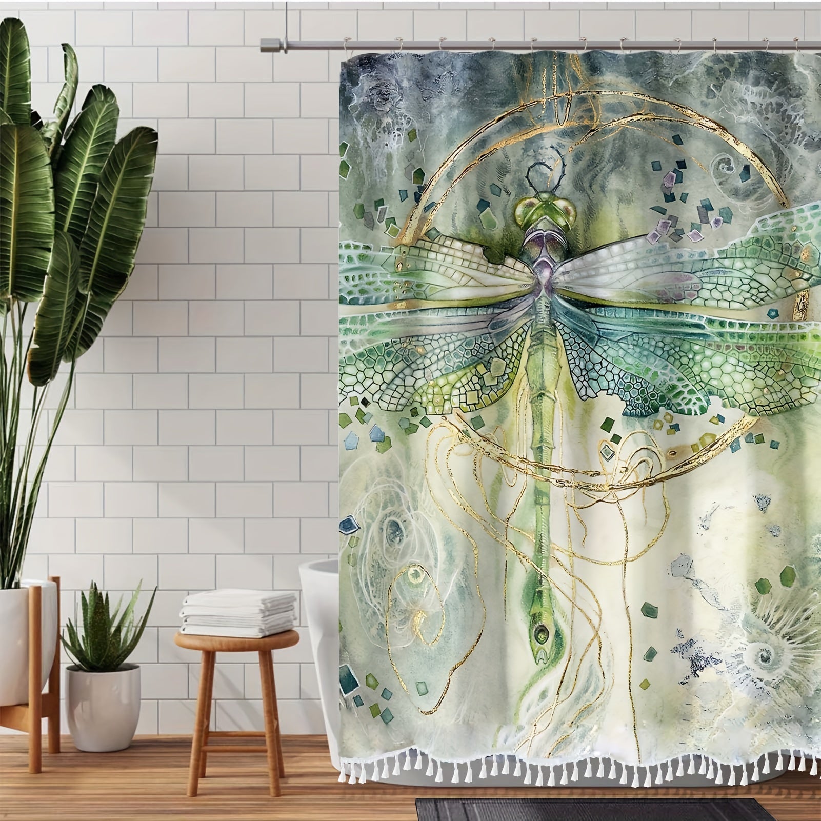 Dragonfly Shower Curtain with Hooks - Waterproof Polyester Bathroom Decor