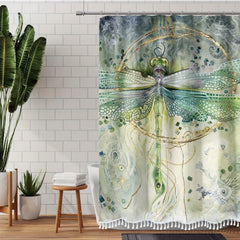 Dragonfly Shower Curtain with Hooks - Waterproof Polyester Bathroom Decor