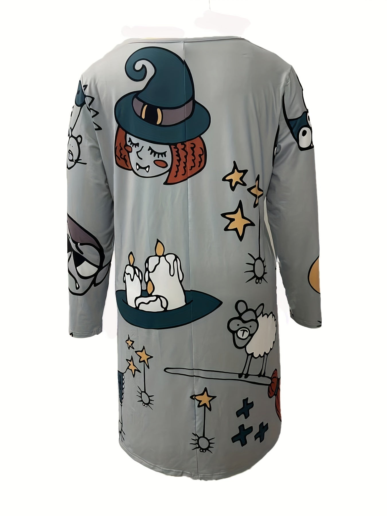 Halloween Dress Women's Plus Cartoon Witch Print Long Sleeve