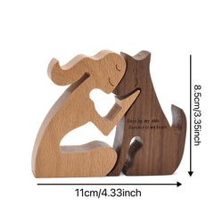 Wooden Carving Dog Sitting Woman&Dog Decoration, Dog Memorial for Office&Home