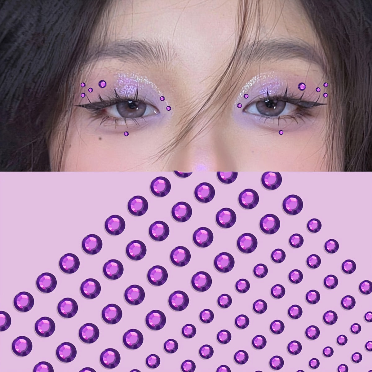 144pcs Bright Purple Makeup Face Stickers Jewelry Stage Makeup Eye Makeup