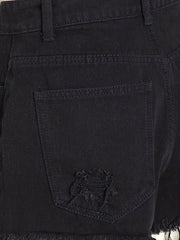 Button Fly Asymmetrical Denim Shorts