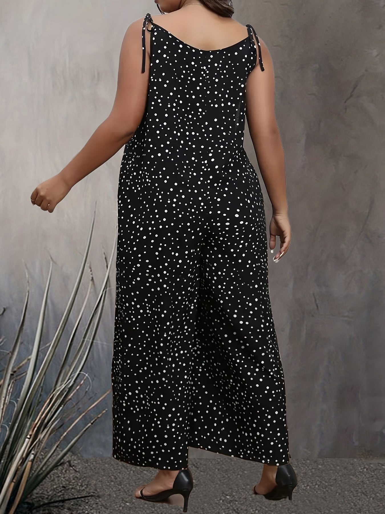 Plus Dot Print Wide Leg Cami Jumpsuit