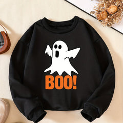 Boo Print Boys Casual Pullover Sweatshirt Crew Neck Tops Kids Clothes