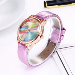 Rainbow Sugar Quartz Women's Watch Casual Colorful Leather Wristwatch