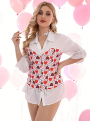Heart Print Corset - Lace Up Push Up Body Shaper