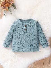 Baby Boys Cartoon Print Top & Trousers 2pcs Round Neck Button Casual Clothes