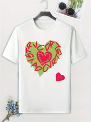 Men's Heart Print T shirt Active Stretch Breathable Tee