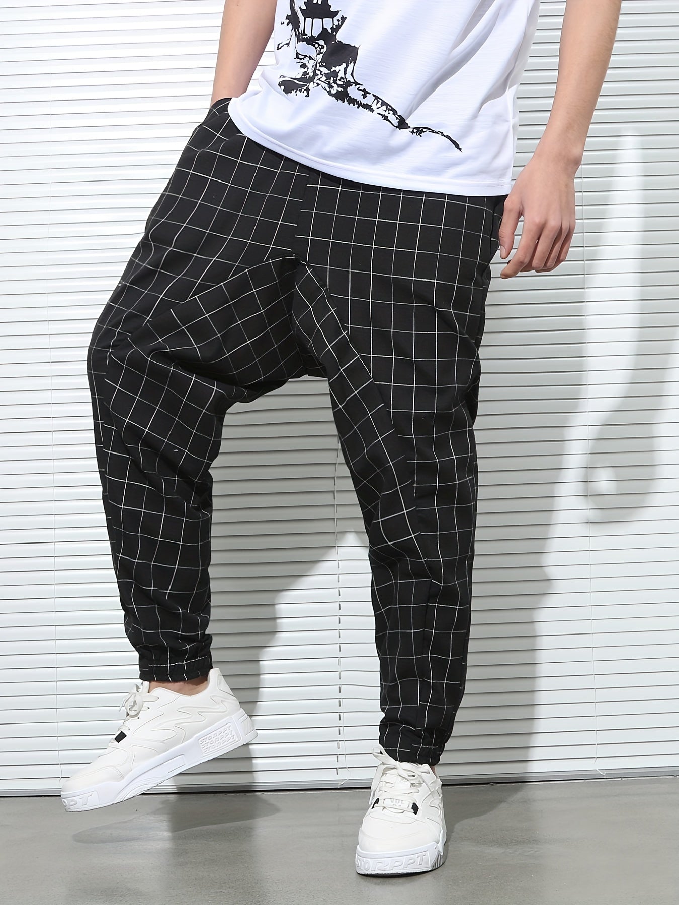 Men's Plaid Drawstring Sweatpants Casual Hip Pop Jogger Pants