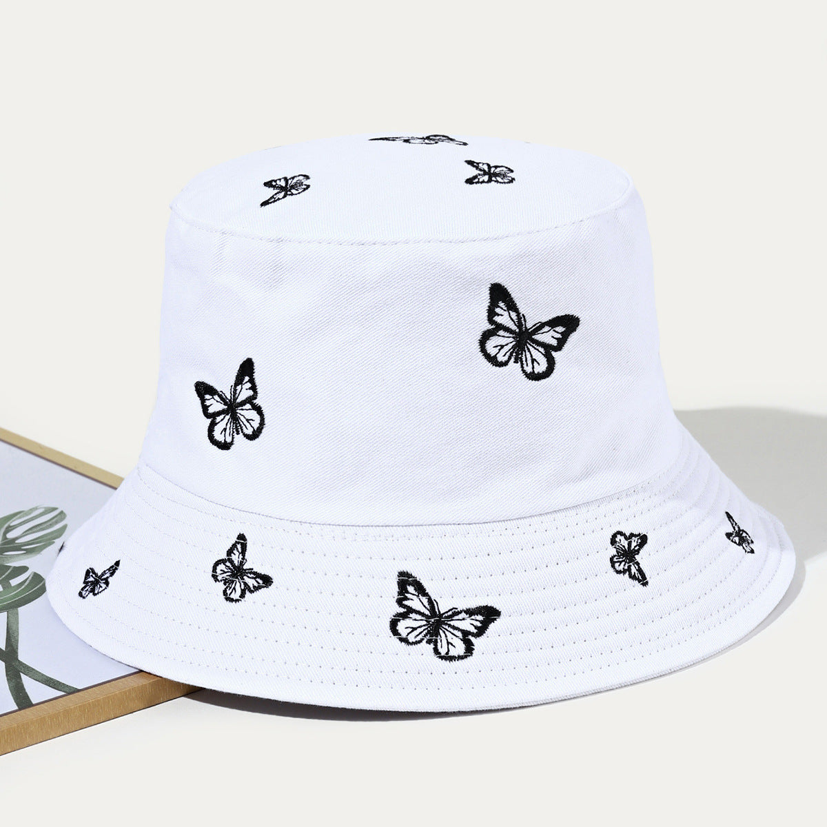 Embroidered Butterfly Bucket Hat Fisherman Hat For Women Cotton Fishing Cap