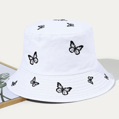Embroidered Butterfly Bucket Hat Fisherman Hat For Women Cotton Fishing Cap