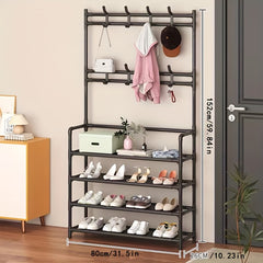Coat and Shoe Storage Rack with Hat Rack