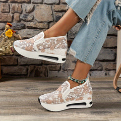 Floral Platform Sneakers Slip On Embroidered Shoes Comfortable Walking