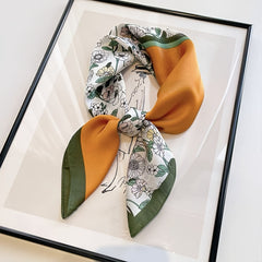 Floral Print Square Scarf Block Satin Neckerchief Casual Bandana