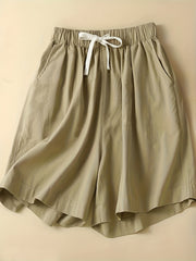 Solid Wide Leg Drawstring Shorts With Pockets
