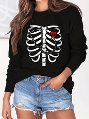 Skeleton Print Sweatshirt Crew Neck Casual Long Sleeve Sweatshirt