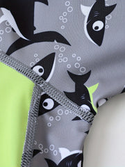Shark Print Short Sleeve One Piece Swimsuit