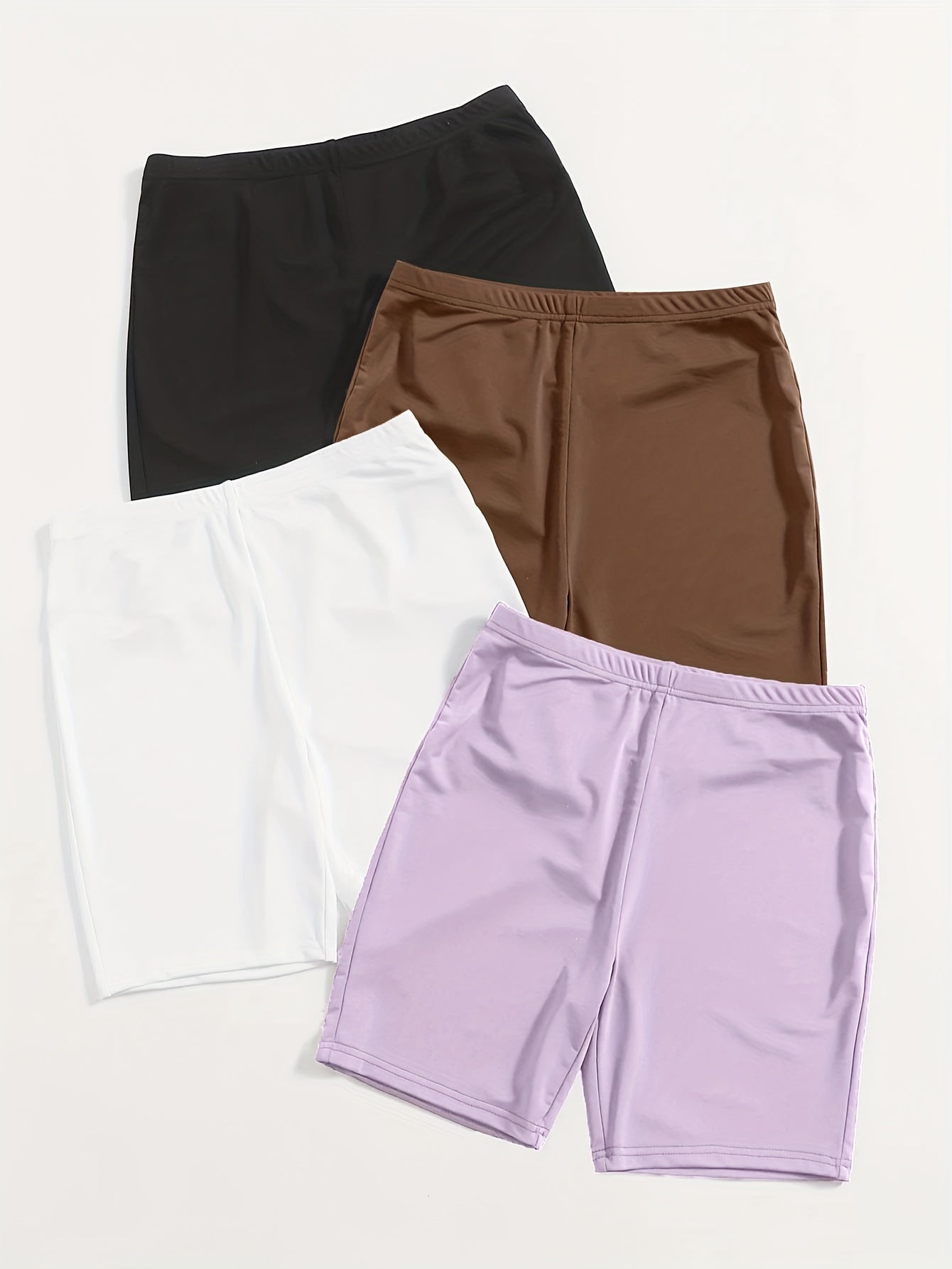 4 Pack Plus Size Basic Lounge Shorts Set Women's Plus Solid Elastic Waist