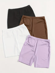 4 Pack Plus Size Basic Lounge Shorts Set Women's Plus Solid Elastic Waist