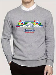 Mountain Print Men's Slim Fit Knitted Sweater Crew Neck Top