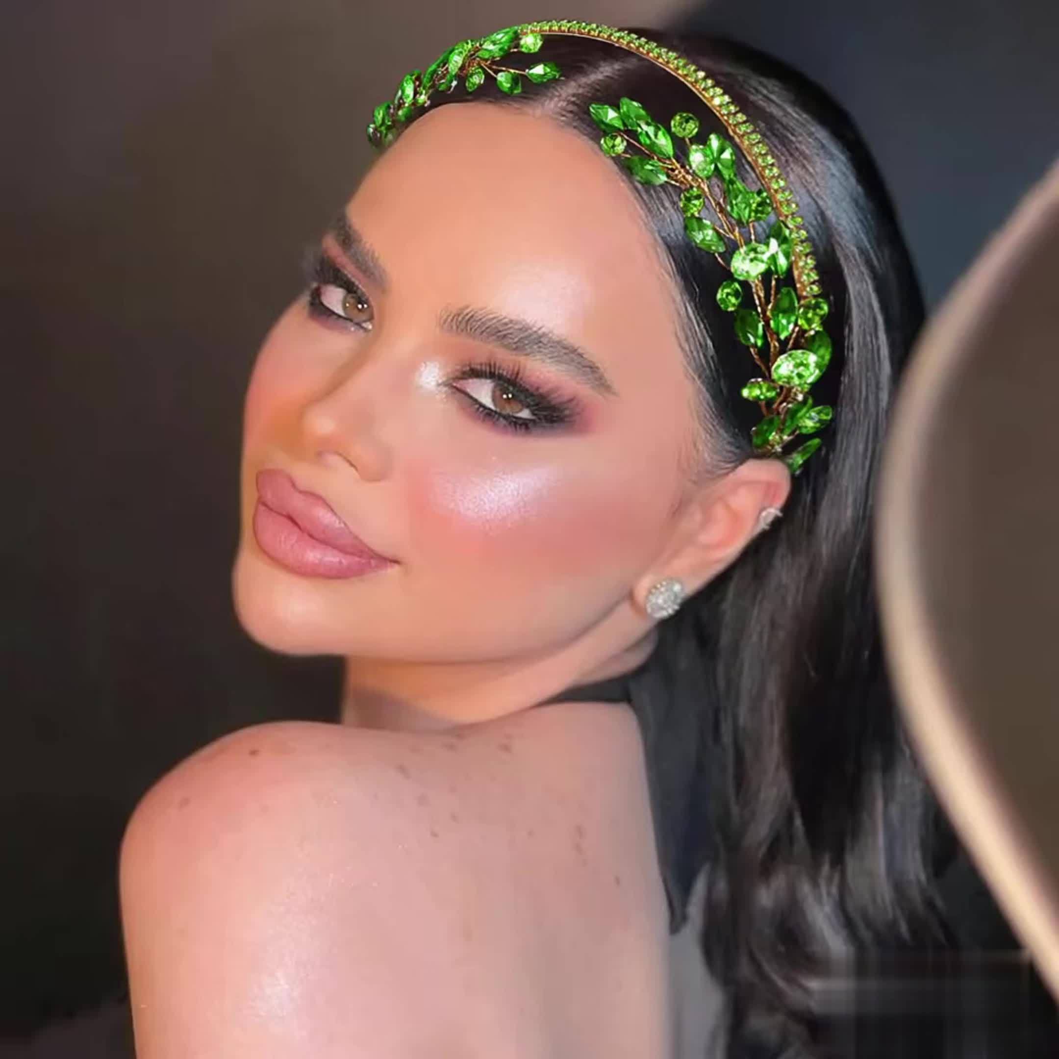 Green Rhinestone Bridal Headband for Weddings Proms & Parties