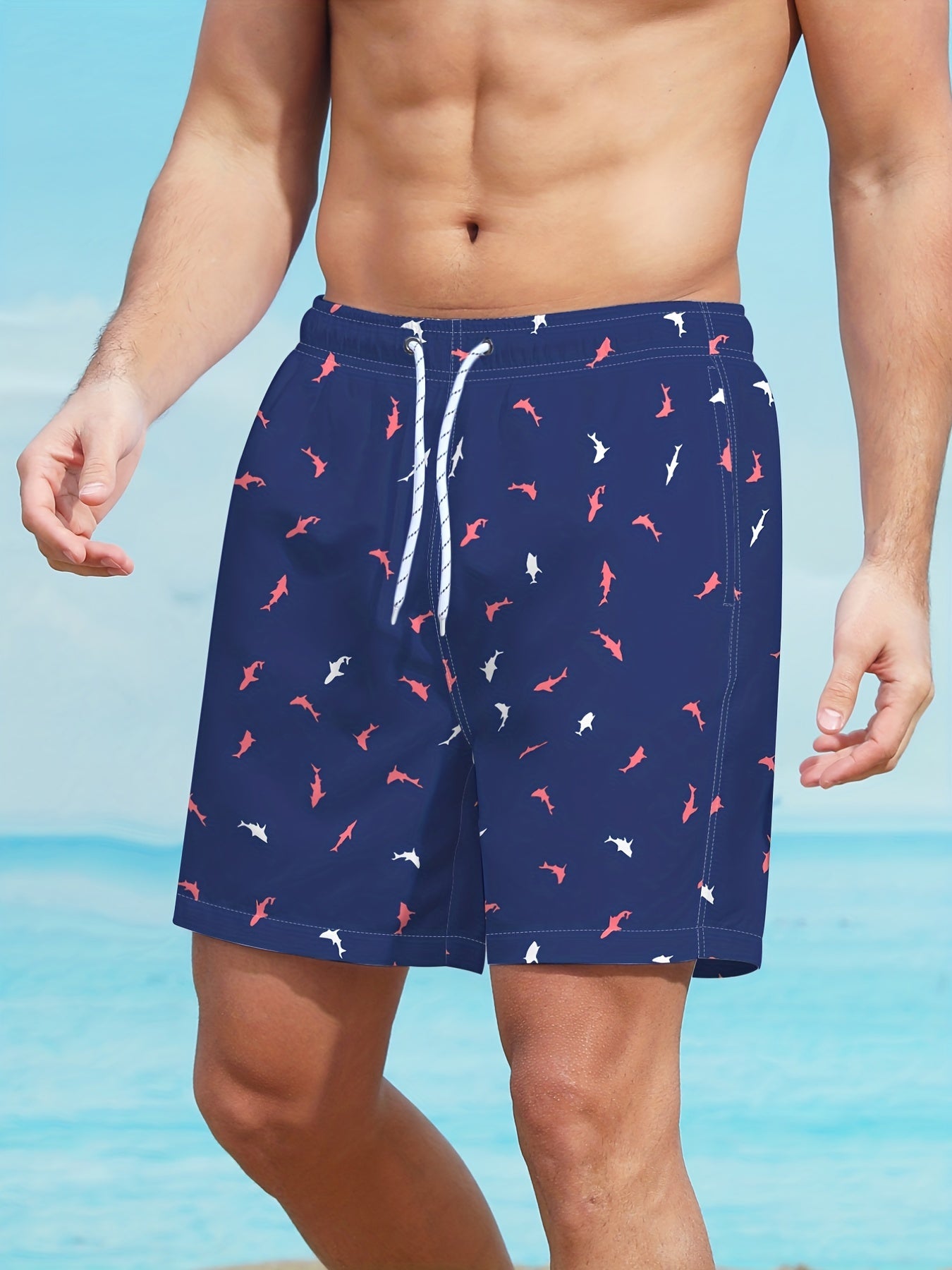 Cartoon Fish Pattern Swim Trunks Quick Dry Beach Shorts Men s Swimwear