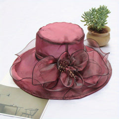 Flower Derby Church Hat Mesh Organza Sun Hat Wide Brim Bucket Hat