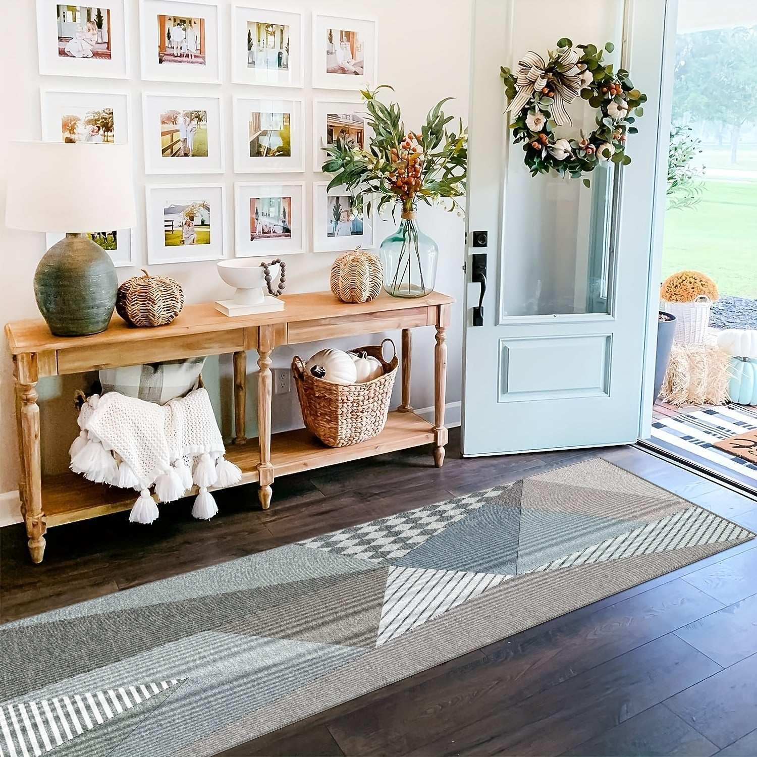 Nordic Style Geometric Stone Pattern Kitchen Rug Soft Non-slip Carpet