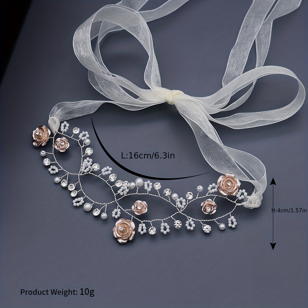 Rose & Faux Pearl Hair Band for Bride