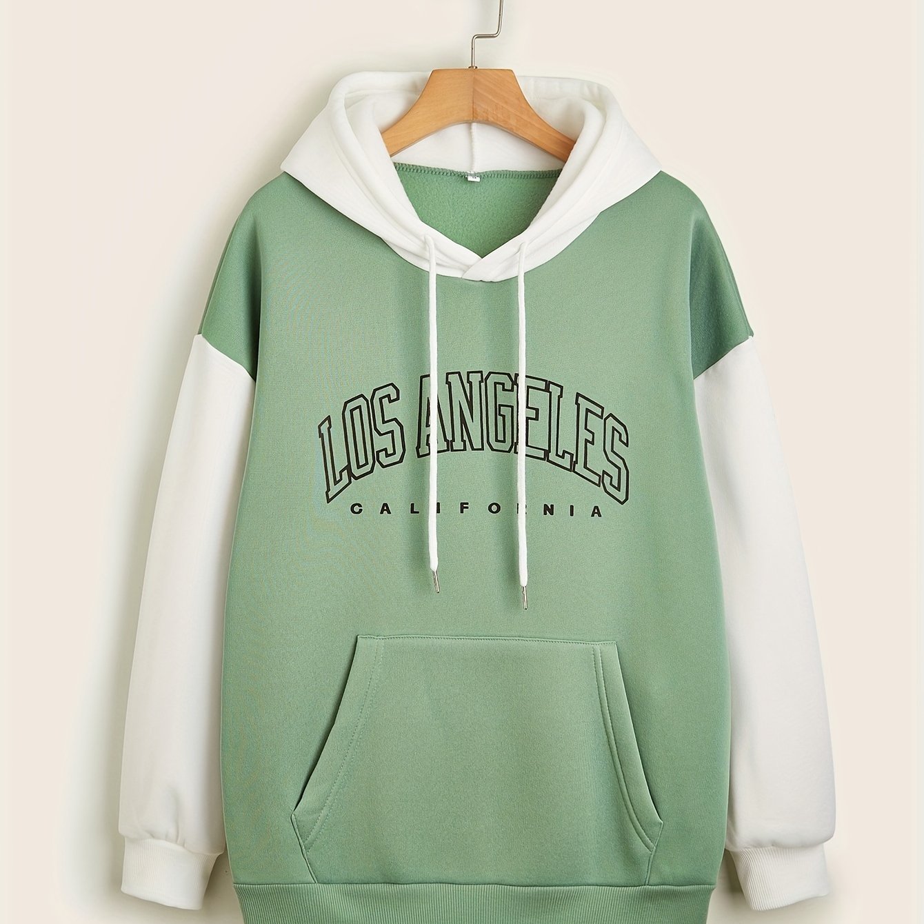 Print Block Drawstring Hoodie Women's Clothing