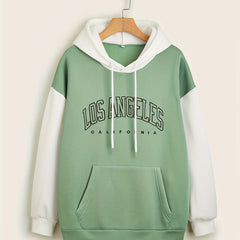 Print Block Drawstring Hoodie Women's Clothing