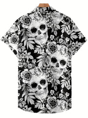 Skull Print Men's Casual Short Sleeve Shirt