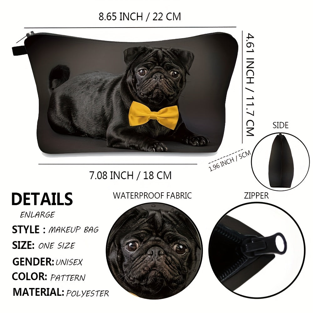 Pug With Tie Pattern Makeup Bag Zipper Cosmetic Pouch