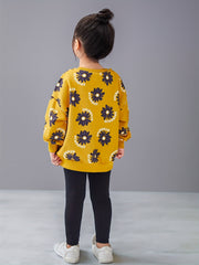 Girls' Flowers Allover Print Casual Sweatshirt Top