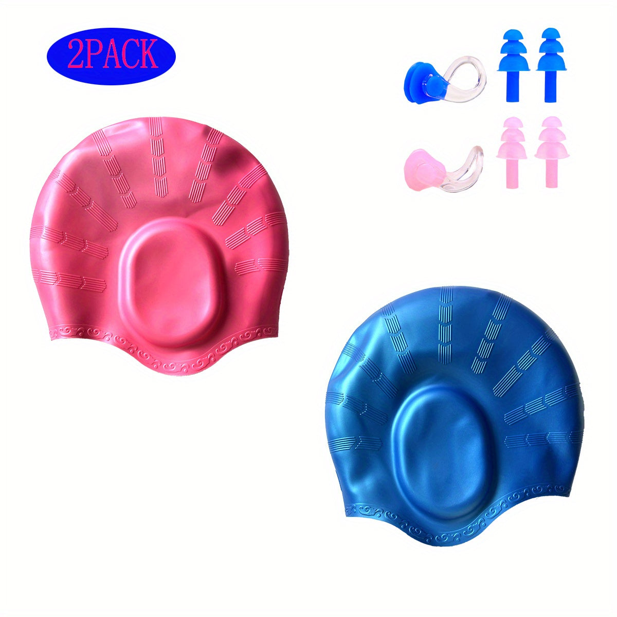 2pcs Waterproof Silicone Swimming Caps for Adults
